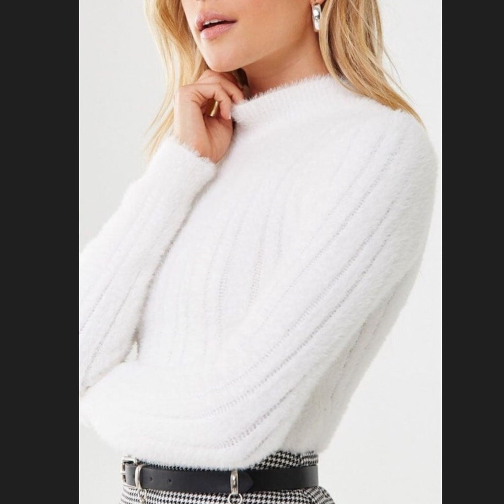 Fuzzy Ribbed Mock Neck Sweater